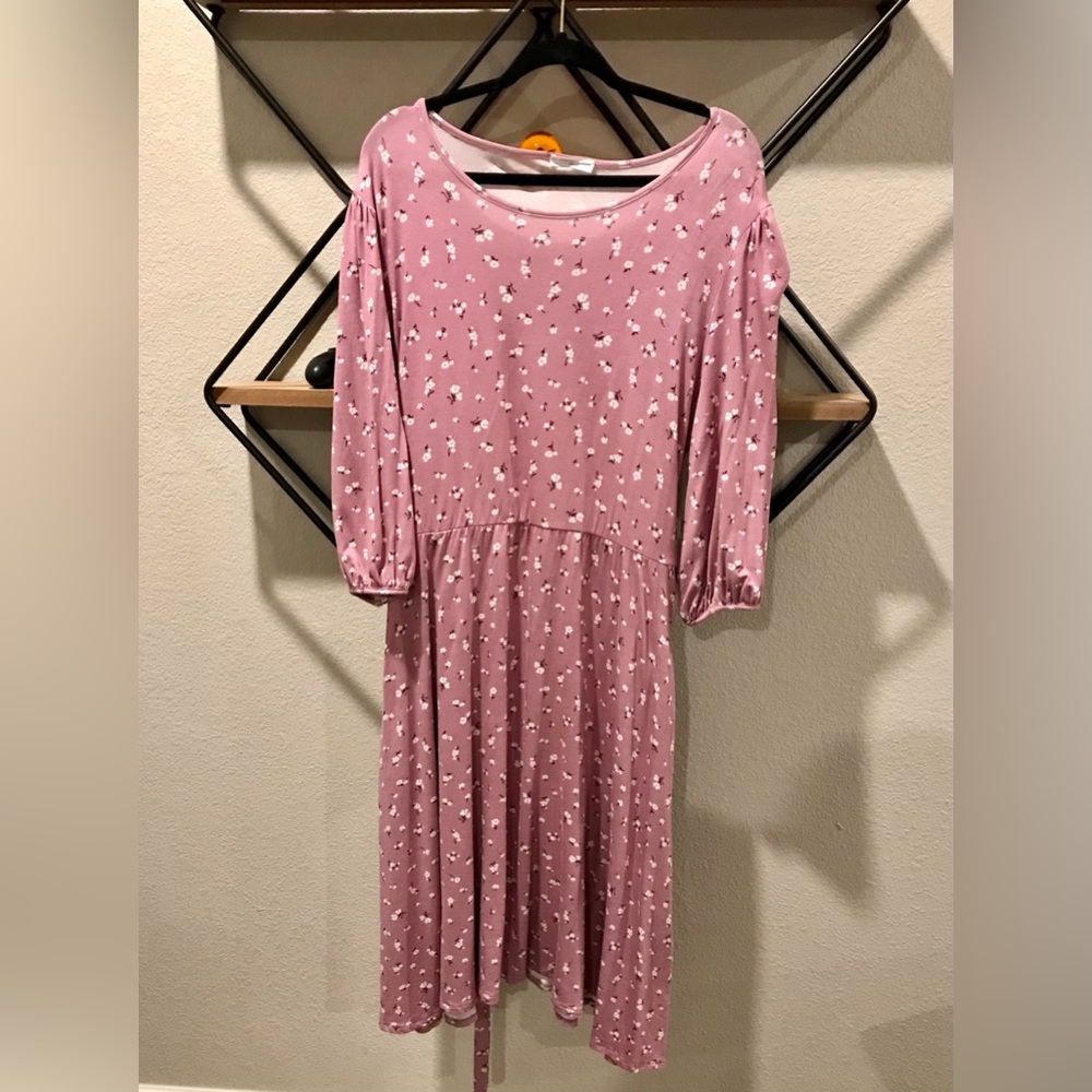 Chic Soul 2XL Lilac & Peony Print Dress with Tie
